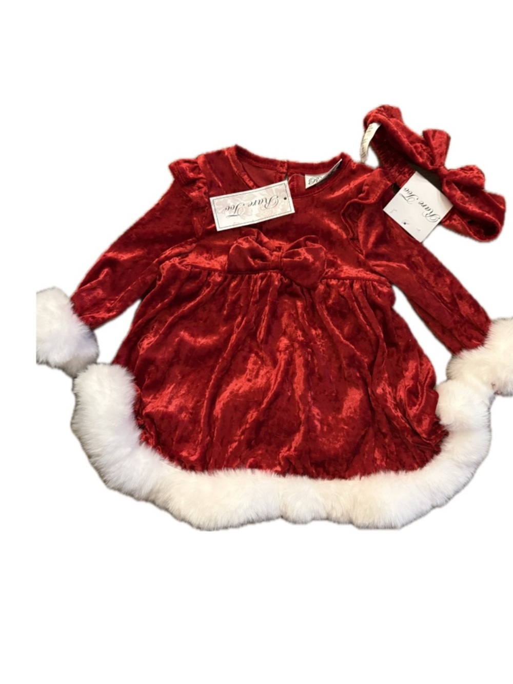 Rare Too Baby Christmas Dress 12M Red Velvet Santa Dress w/ Bloomers NWT